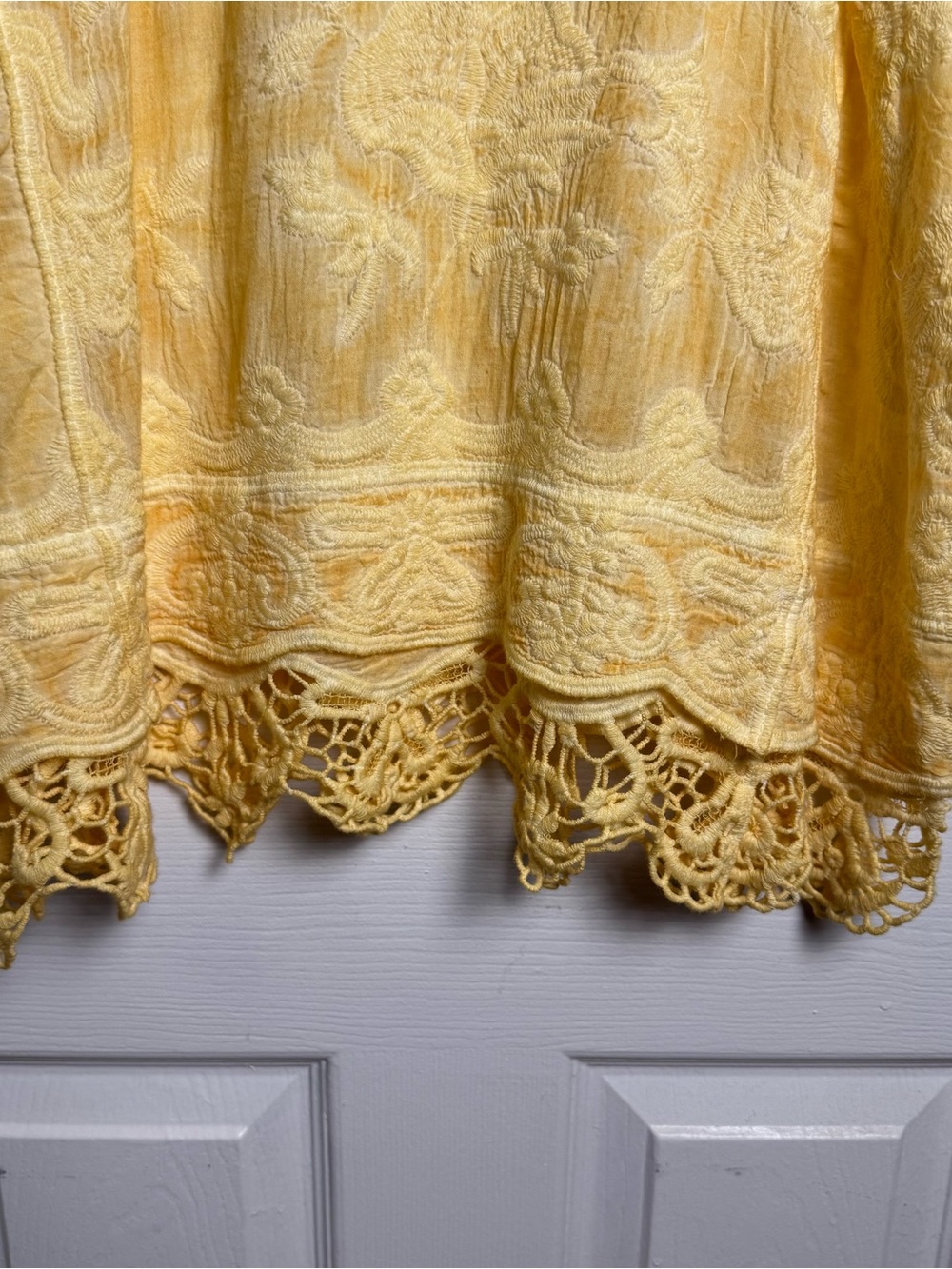 Democracy Yellow Crochet Lace Boho Blouse Top 100% Cotton Size S Cottagecore - Picture 3 of 11